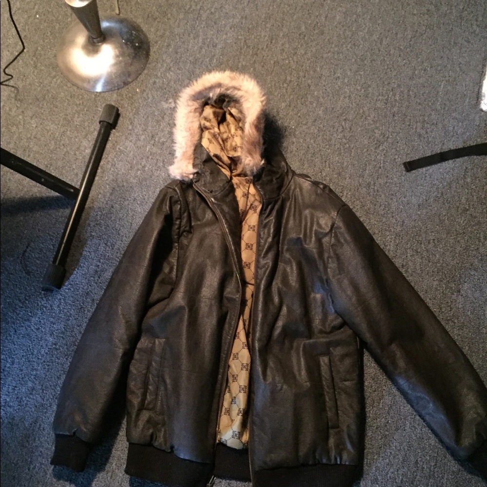 Kr3w Brown Faux Leather Jacket.